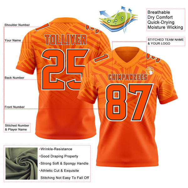 Custom Bay Orange Orange Black-White Authentic Abstract Geometric Lines Gradient Football Jersey