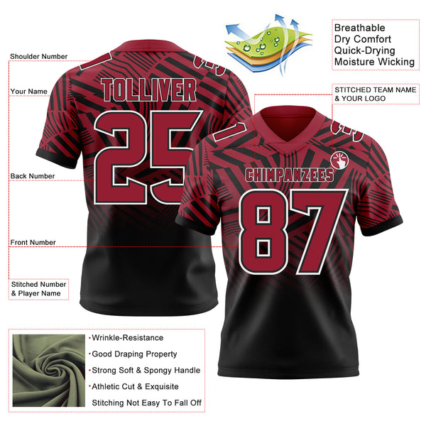 Custom Cardinal Black-White Authentic Abstract Geometric Lines Gradient Football Jersey