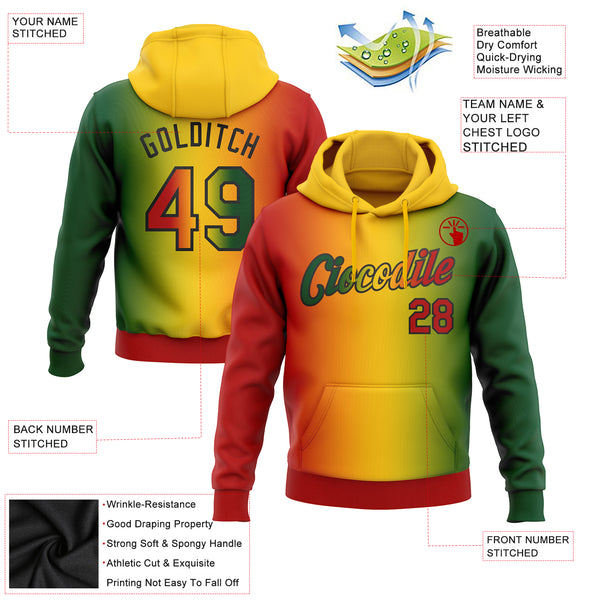 Custom Stitched Green Red Yellow-Black 3D Pattern Design Gradient Fashion Black History Month Sports Pullover Sweatshirt Hoodie