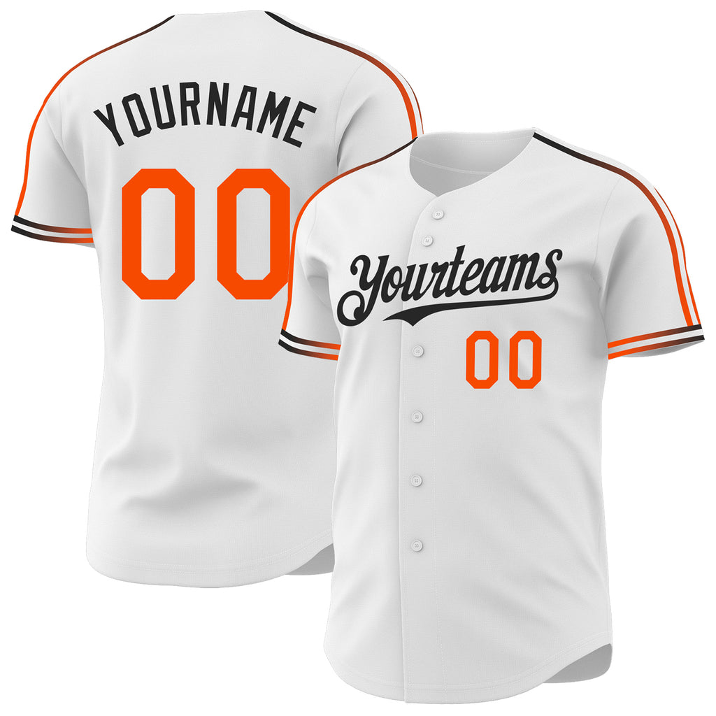Custom White Orange-Black Raglan Line Gradient Stripe Authentic Baseball Jersey
