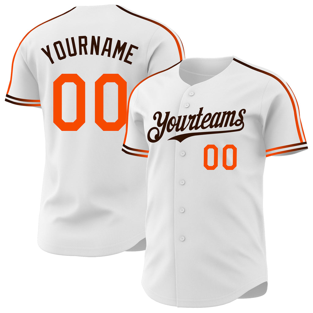 Custom White Orange-Brown Raglan Line Gradient Stripe Authentic Baseball Jersey