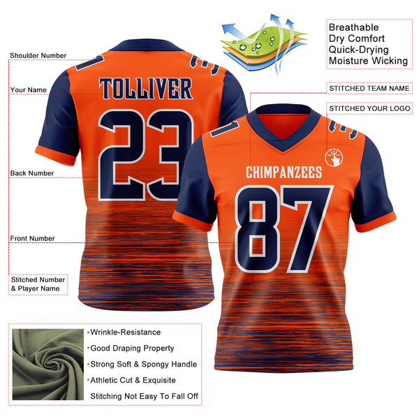 Custom Orange Navy-White Authentic Fluid Scratch Waves Football Jersey