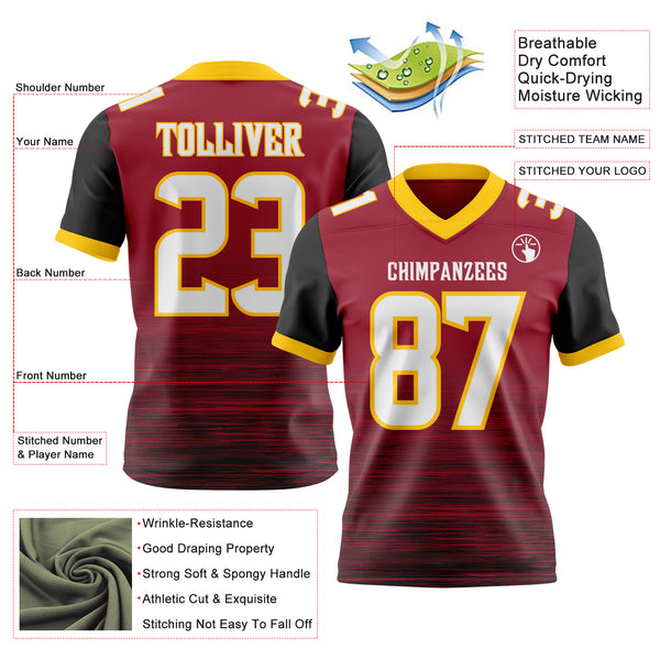 Custom Cardinal White Black-Yellow Authentic Fluid Scratch Waves Football Jersey