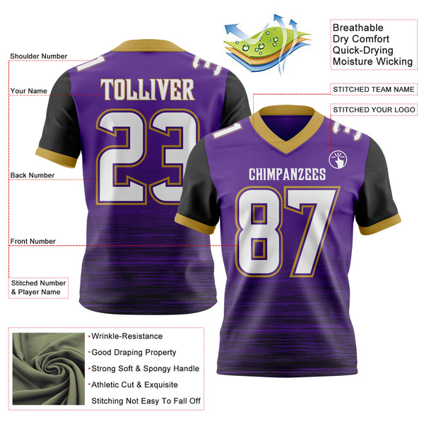 Custom Purple White Black-Old Gold Authentic Fluid Scratch Waves Football Jersey