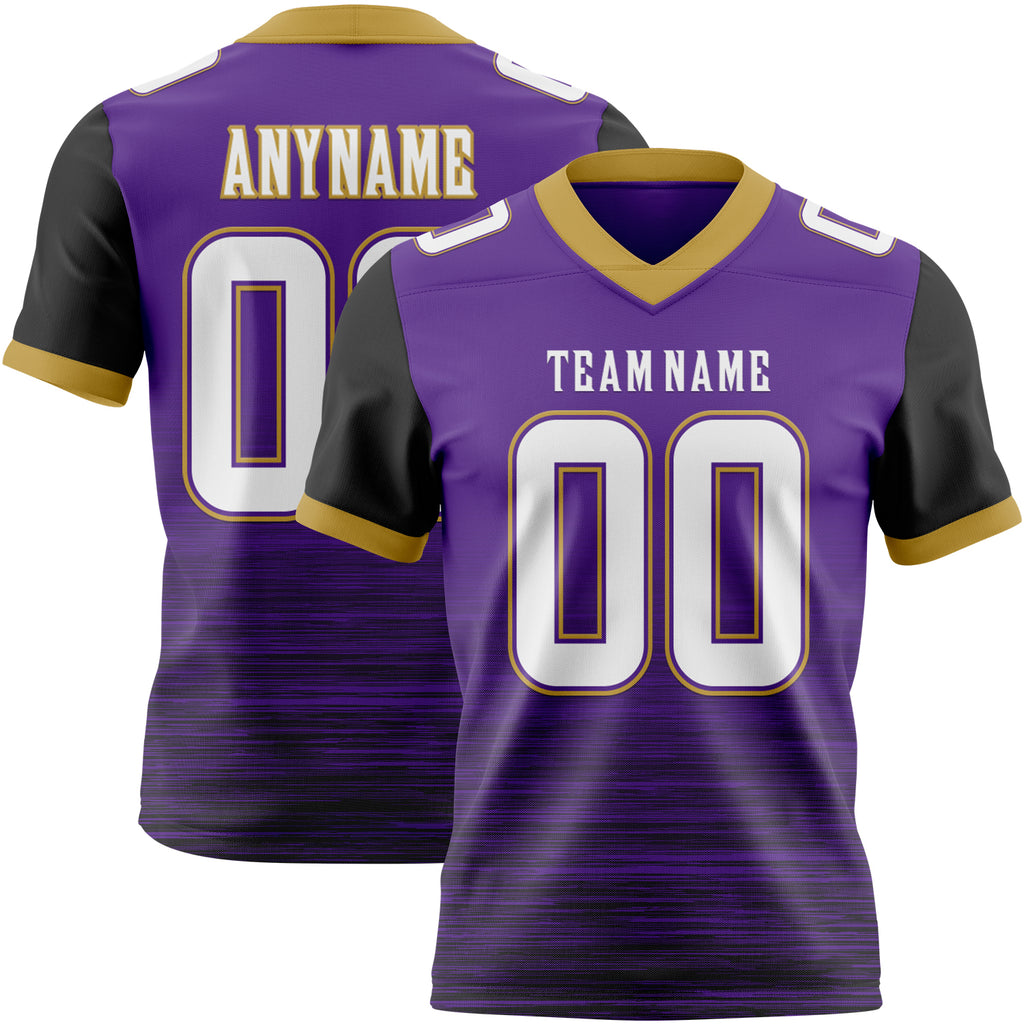 Custom Purple White Black-Old Gold Authentic Fluid Scratch Waves Football Jersey