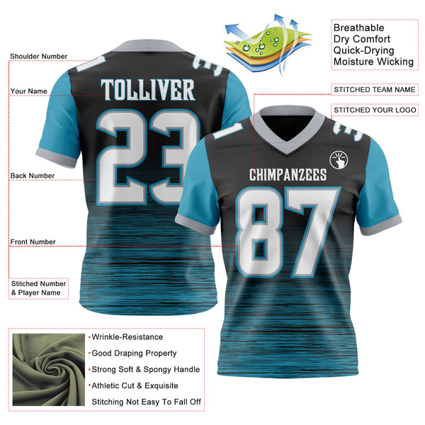 Custom Black White Panther Blue-Gray Authentic Fluid Scratch Waves Football Jersey