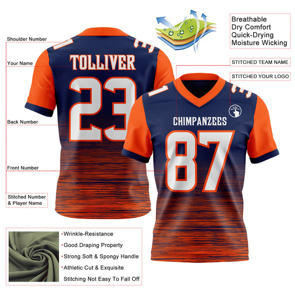 Custom Navy White-Orange Authentic Fluid Scratch Waves Football Jersey