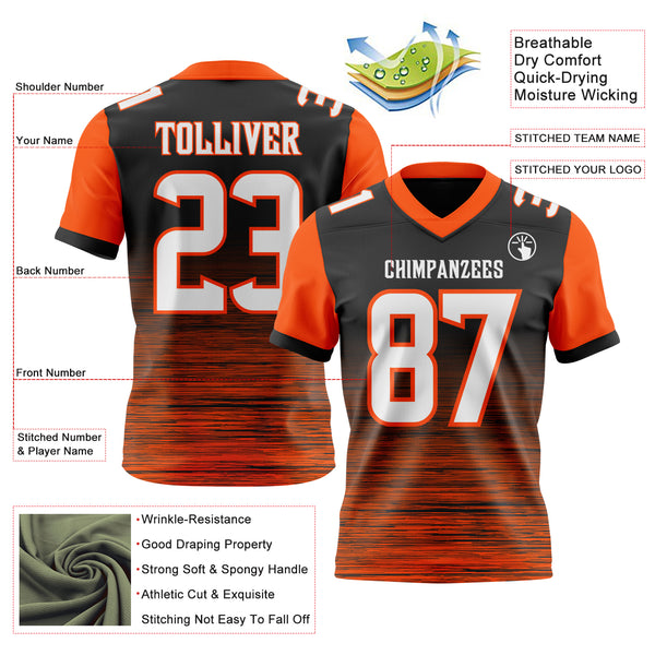 Custom Black White-Orange Authentic Fluid Scratch Waves Football Jersey