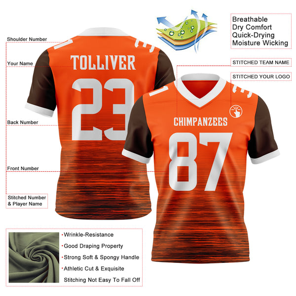 Custom Orange White-Brown Authentic Fluid Scratch Waves Football Jersey