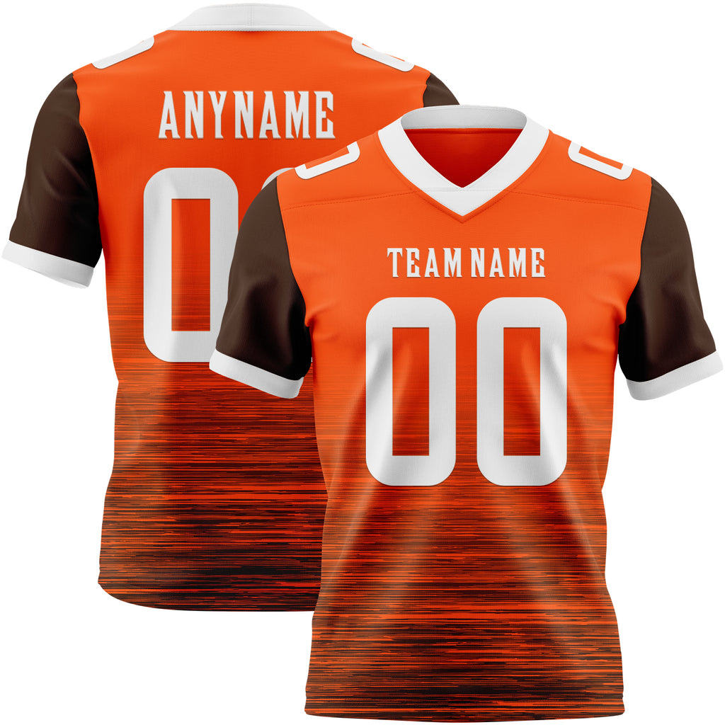 Custom Orange White-Brown Authentic Fluid Scratch Waves Football Jersey