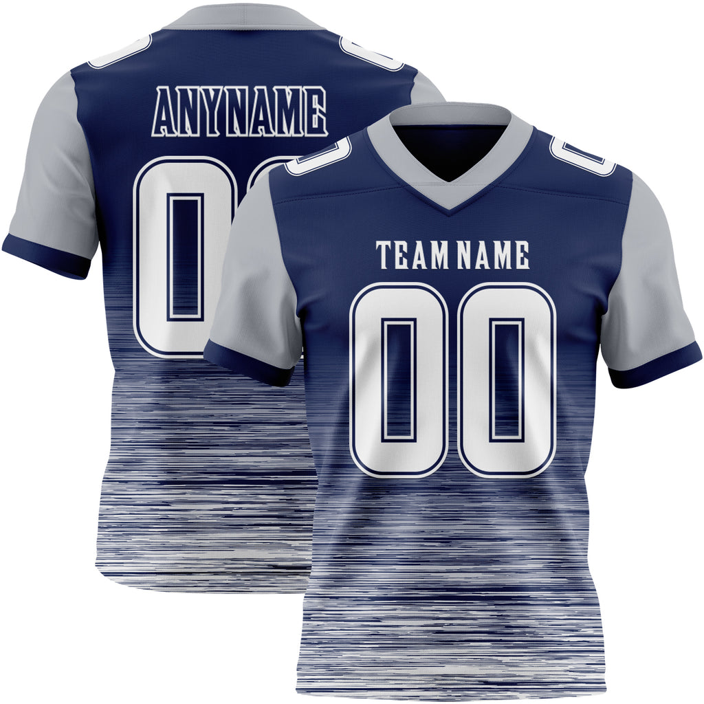 Custom Navy White-Gray Authentic Fluid Scratch Waves Football Jersey