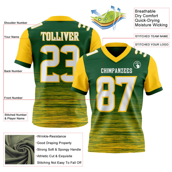 Custom Green White-Yellow Authentic Fluid Scratch Waves Football Jersey