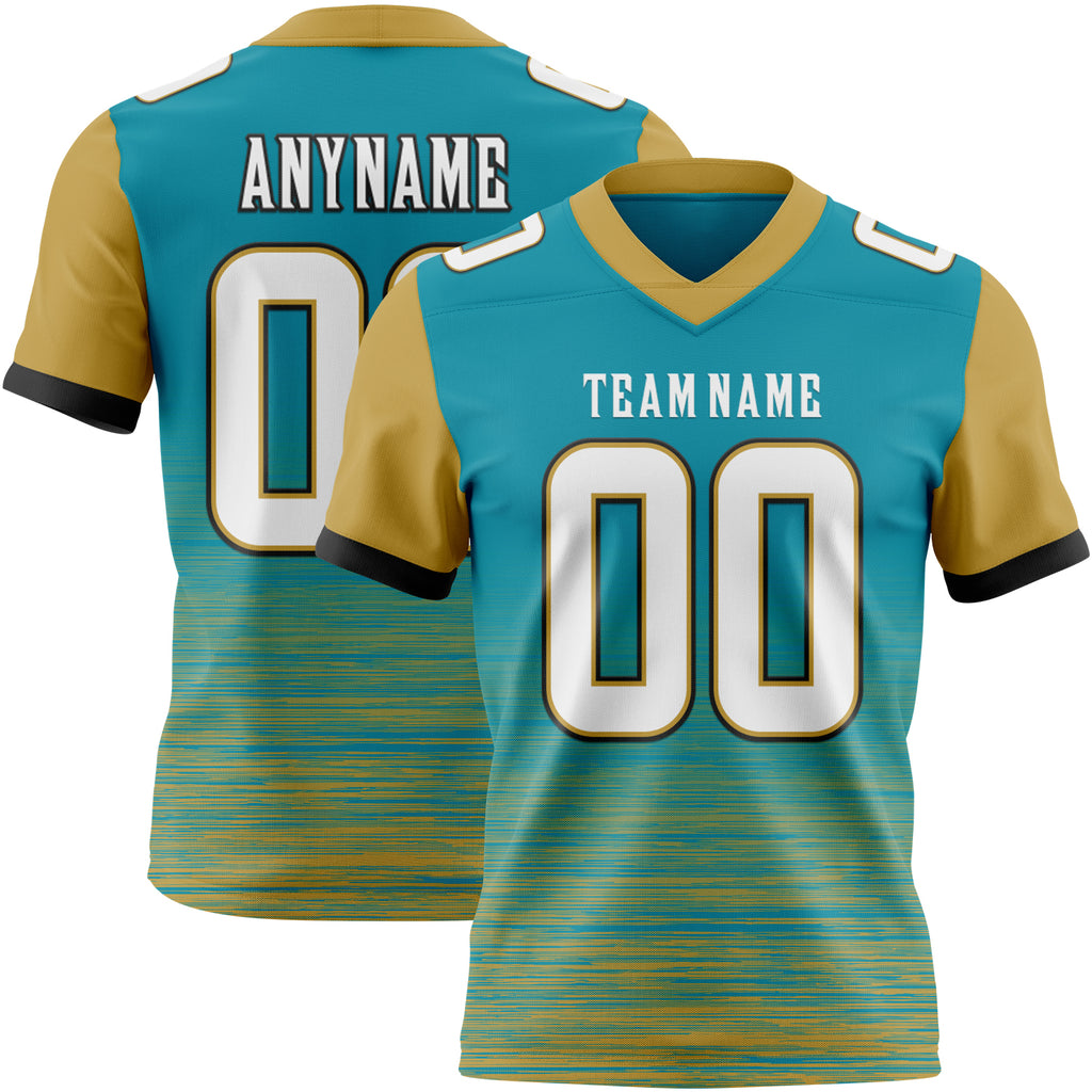 Custom Teal White Old Gold-Black Authentic Fluid Scratch Waves Football Jersey