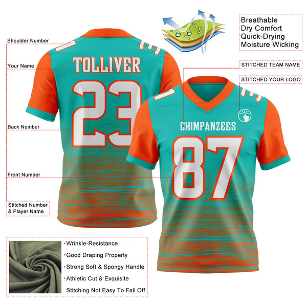 Custom Aqua White-Orange Authentic Fluid Scratch Waves Football Jersey