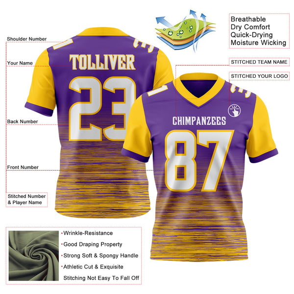 Custom Purple White-Yellow Authentic Fluid Scratch Waves Football Jersey