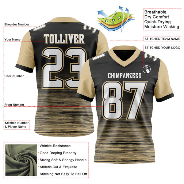 Custom Black White-Vegas Gold Authentic Fluid Scratch Waves Football Jersey