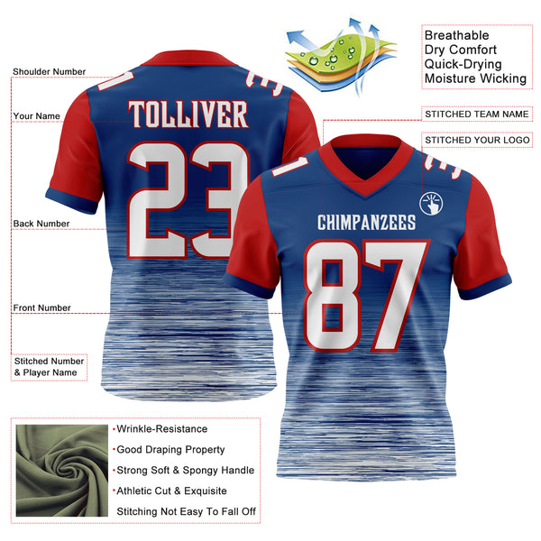 Custom US Navy Blue White-Red Authentic Fluid Scratch Waves Football Jersey