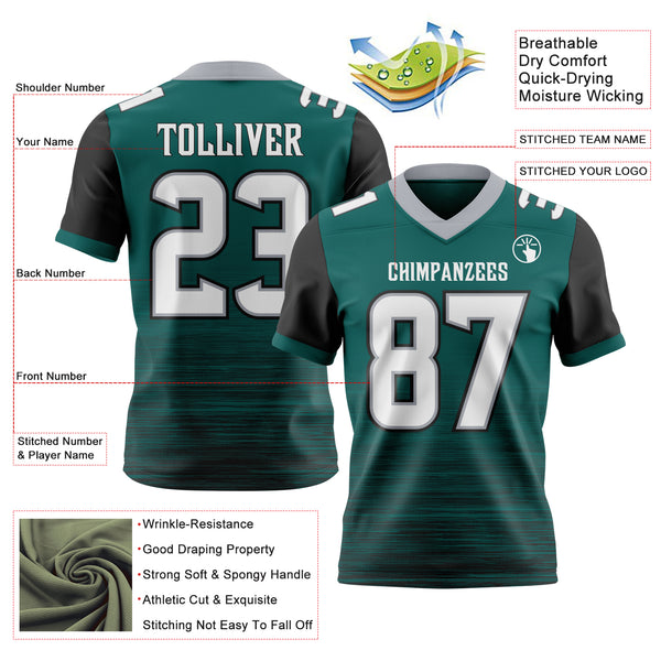 Custom Midnight Green White Black-Gray Authentic Fluid Scratch Waves Football Jersey