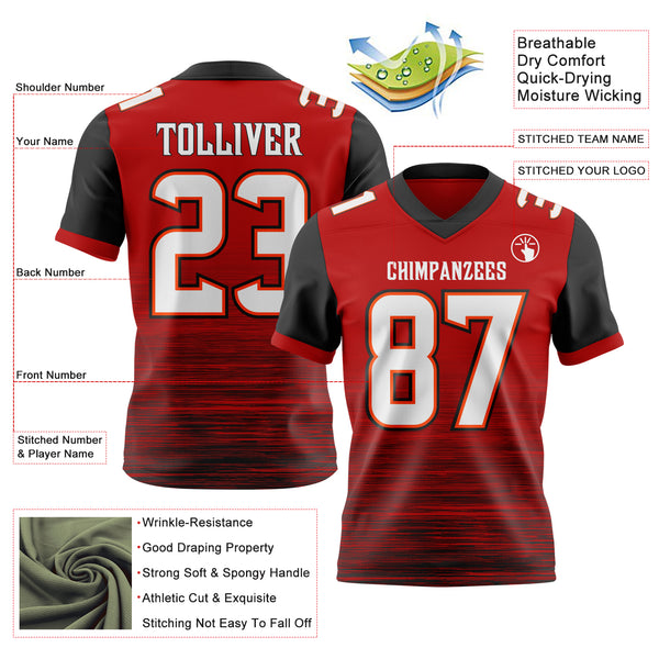 Custom Red White Black-Orange Authentic Fluid Scratch Waves Football Jersey