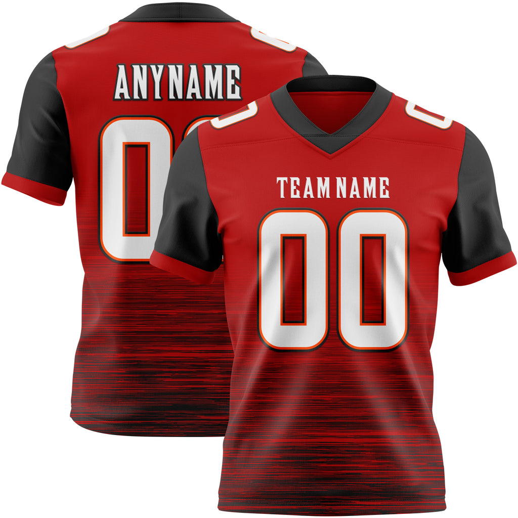 Custom Red White Black-Orange Authentic Fluid Scratch Waves Football Jersey