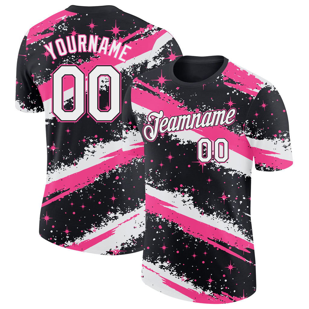 Custom Black White-Pink Brush Stroke Splatter Starburst Performance T-Shirt