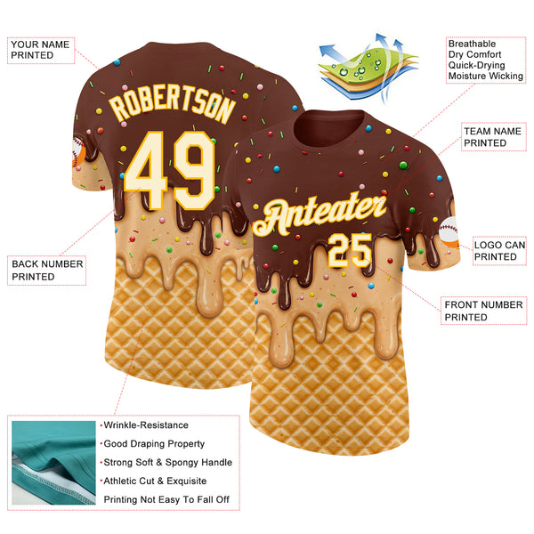 Custom Brown Cream-Gold Ice Cream Waffle Foodie Dessert Performance T-Shirt