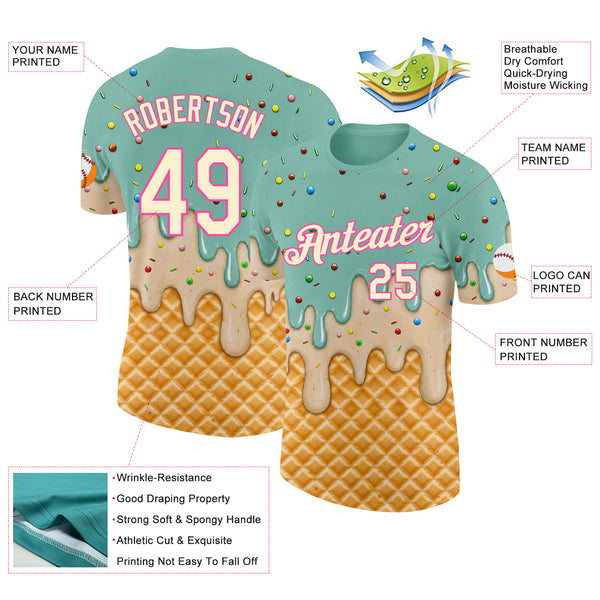 Custom Ice Blue Cream-Pink Ice Cream Waffle Foodie Dessert Performance T-Shirt