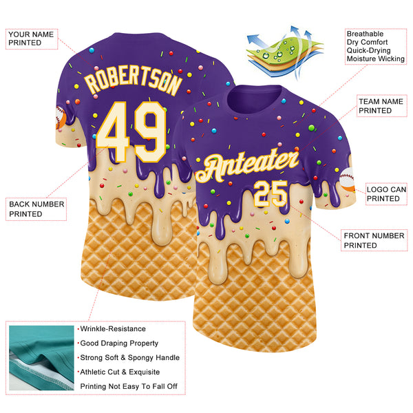 Custom Purple Cream-Gold Ice Cream Waffle Foodie Dessert Performance T-Shirt
