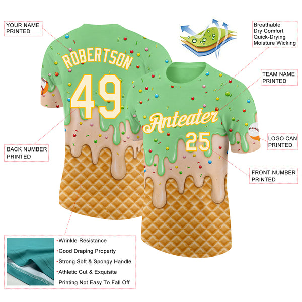 Custom Pea Green Cream-Gold Ice Cream Waffle Foodie Dessert Performance T-Shirt