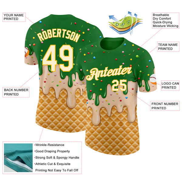 Custom Grass Green Cream-Gold Ice Cream Waffle Foodie Dessert Performance T-Shirt