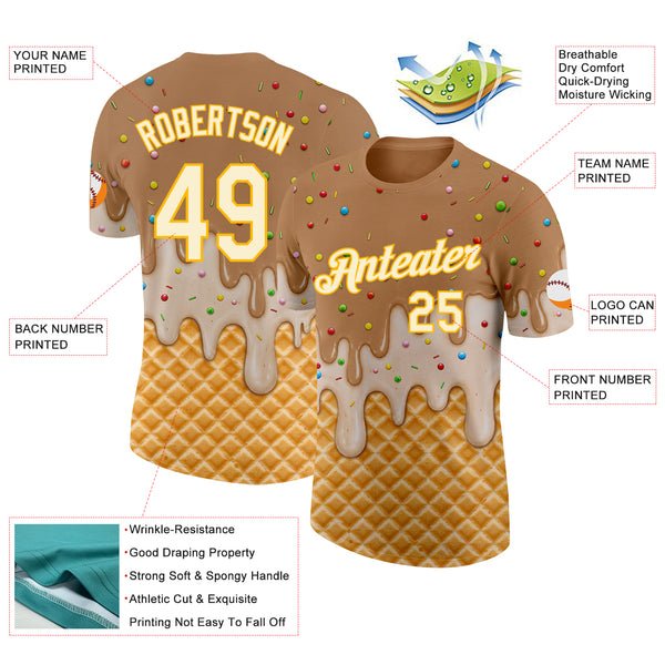 Custom Tan Cream-Gold Ice Cream Waffle Foodie Dessert Performance T-Shirt