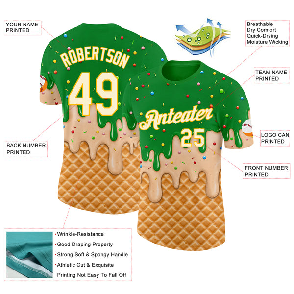Custom Light Kelly Green Cream-Gold Ice Cream Waffle Foodie Dessert Performance T-Shirt