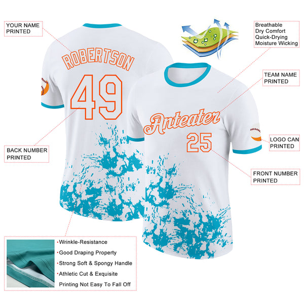 Custom White Lakes Blue-Orange Brush Stroke Splatter Performance T-Shirt