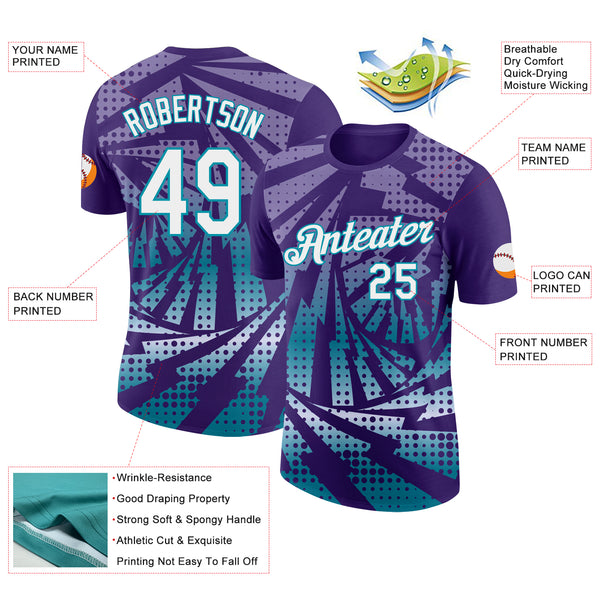 Custom Purple White-Teal Lightning Gradient Dot Performance T-Shirt