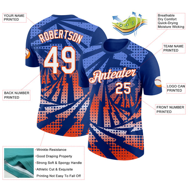 Custom Royal White-Orange Lightning Gradient Dot Performance T-Shirt