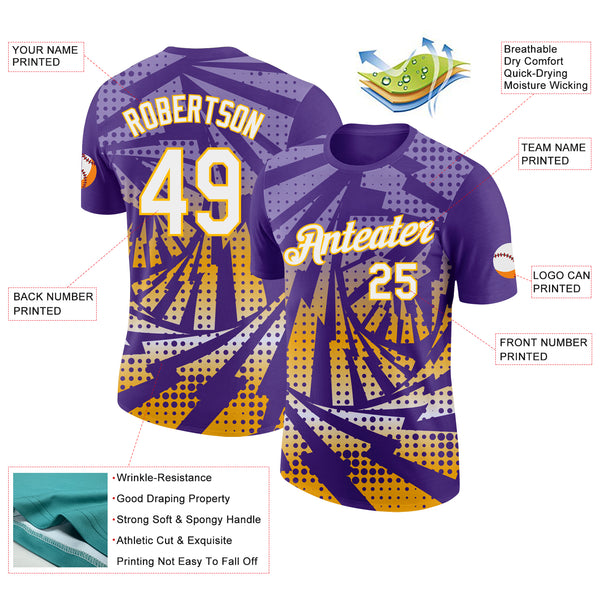 Custom Purple White-Gold Lightning Gradient Dot Performance T-Shirt
