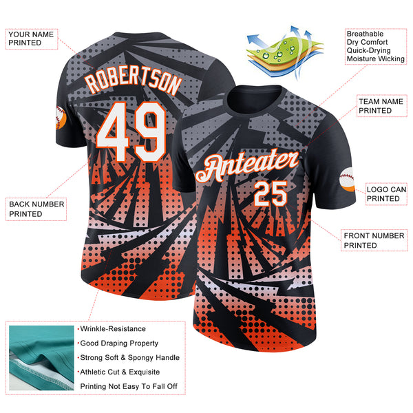 Custom Black White-Orange Lightning Gradient Dot Performance T-Shirt