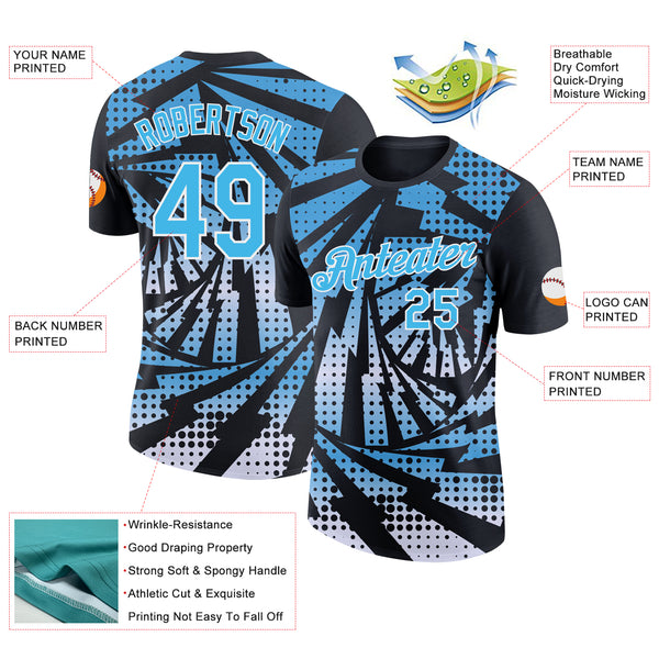Custom Black Sky Blue-White Lightning Gradient Dot Performance T-Shirt