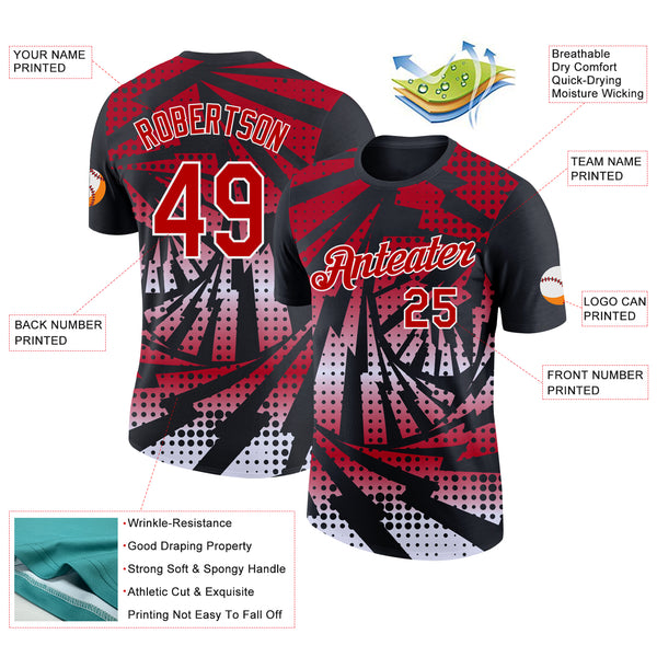 Custom Black Red-White Lightning Gradient Dot Performance T-Shirt