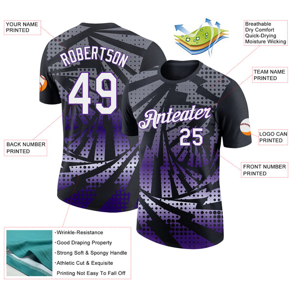Custom Black White-Purple Lightning Gradient Dot Performance T-Shirt