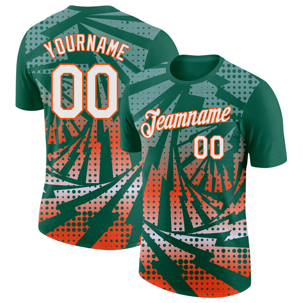Custom Kelly Green White-Orange Lightning Gradient Dot Performance T-Shirt