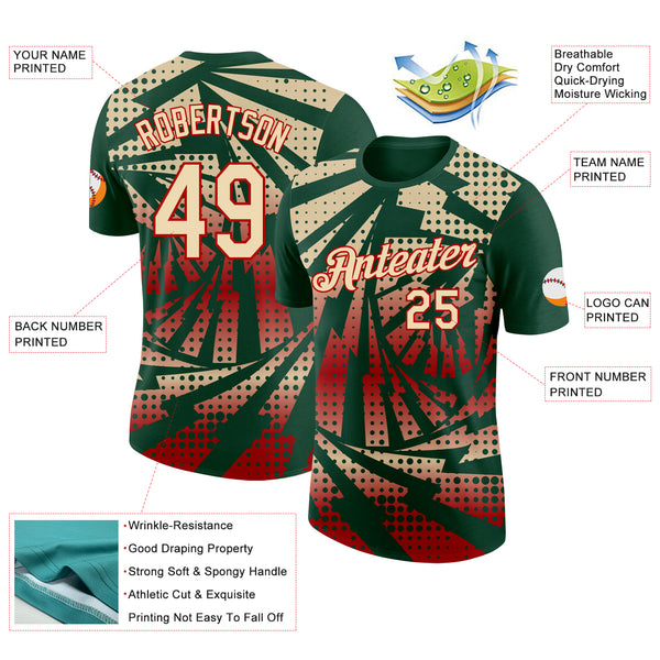 Custom Green Cream-Red Lightning Gradient Dot Performance T-Shirt