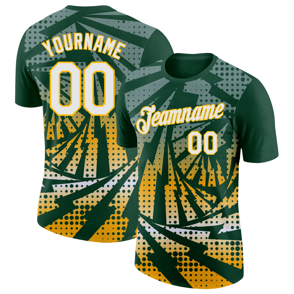 Custom Green White-Gold Lightning Gradient Dot Performance T-Shirt