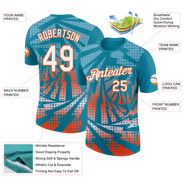 Custom Teal White-Orange Lightning Gradient Dot Performance T-Shirt