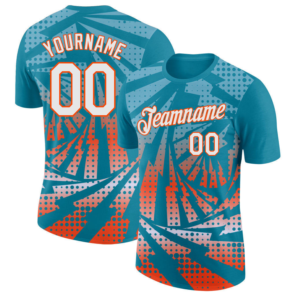 Custom Teal White-Orange Lightning Gradient Dot Performance T-Shirt