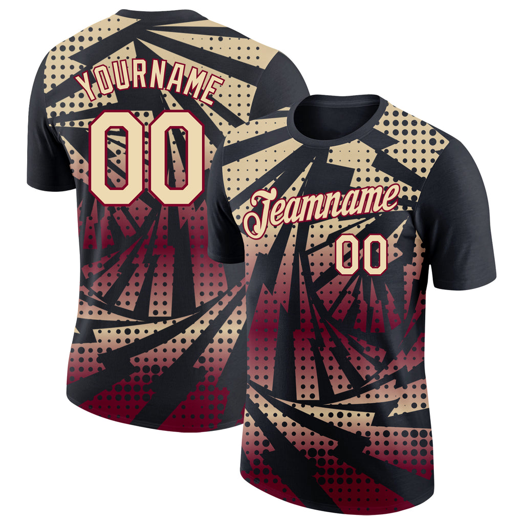 Custom Black Cream-Maroon Lightning Gradient Dot Performance T-Shirt