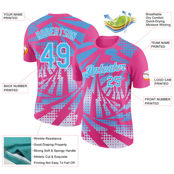 Custom Pink Sky Blue-White Lightning Gradient Dot Performance T-Shirt
