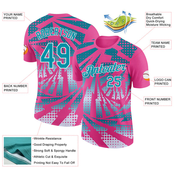 Custom Pink Teal-White Lightning Gradient Dot Performance T-Shirt