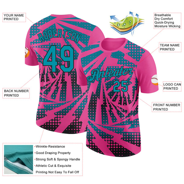 Custom Pink Teal-Black Lightning Gradient Dot Performance T-Shirt