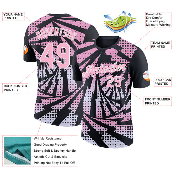 Custom Black Light Pink-White Lightning Gradient Dot Performance T-Shirt